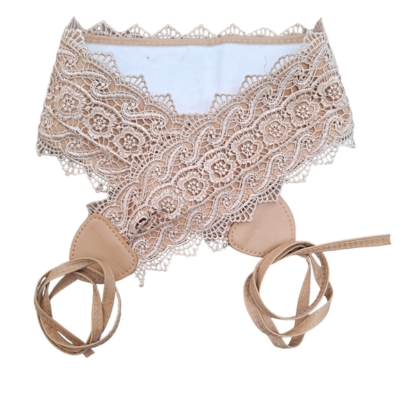 Corset tan boho faux leather Obi Wide Waist Wrap floral lace dress belt new - Picture 11 of 13